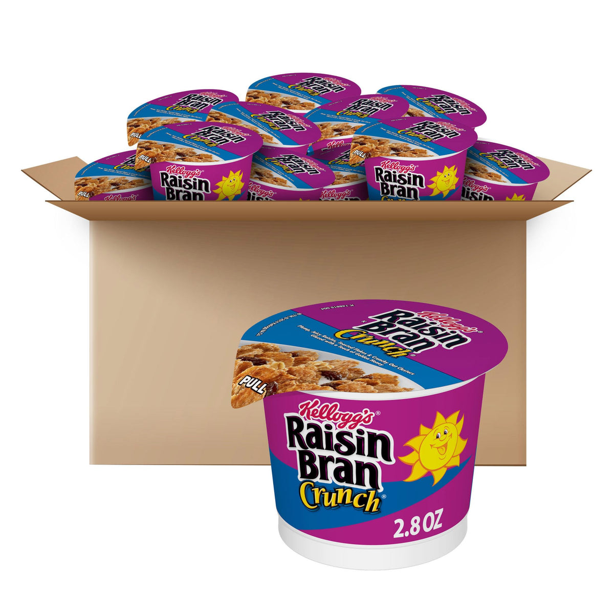 Kellogg's Raisin Bran Crunch Cups with raisins and oat clusters for a satisfying breakfast