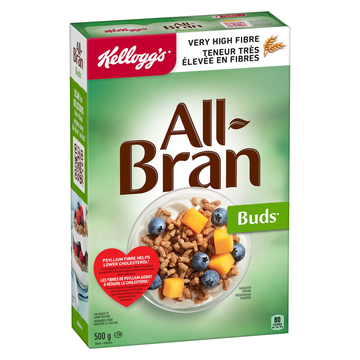 Kellogg's All Bran Buds cereal packshot from Canada highlighting convenient breakfast