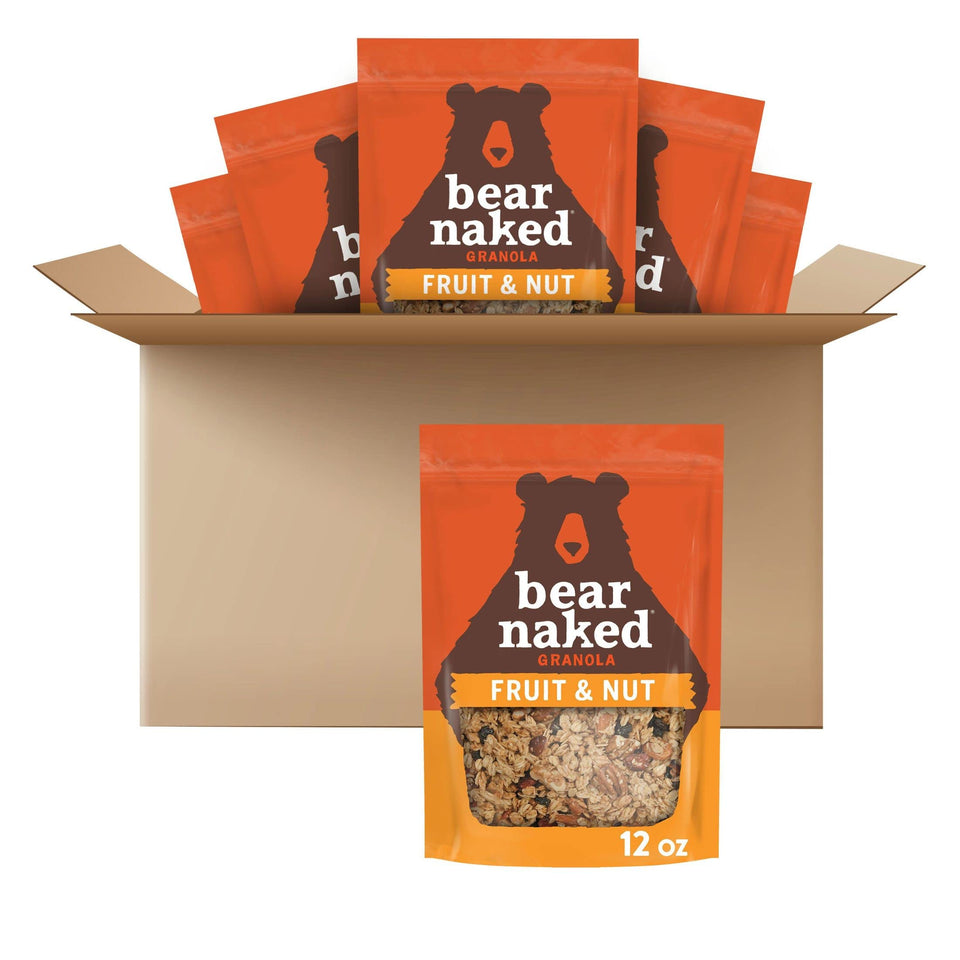 Bear Naked Fruit and Nut Medley granola in a resealable bag for on-the-go snacking.