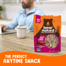 Bear Naked Maple Pecan granola cinnamon specks emphasize warm, inviting aroma.