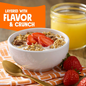 Bear Naked Maple Pecan granola maple syrup swirls illustrate comforting flavor.