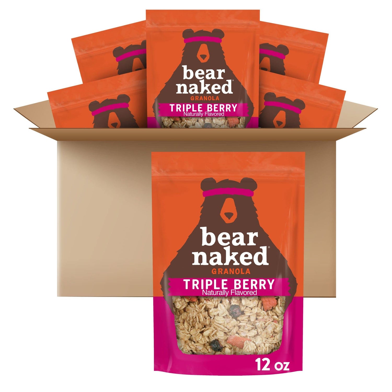 Bear Naked Triple Berry Crunch granola bowl—tasty breakfast with berries.