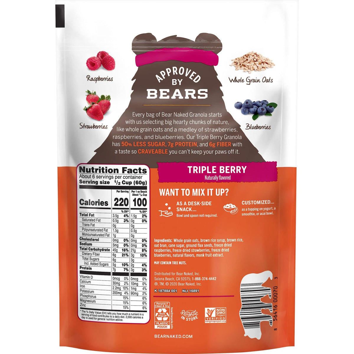 Bear Naked Triple Berry Crunch granola with spoon—ready to snack.