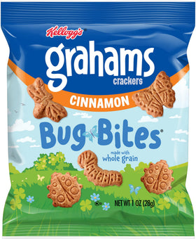 Kellogg's Cinnamon Graham Crackers Bug Bites kids smiling, ideal for after-school snacks.