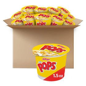 Kellogg's Corn Pops Cups 12-count packaging shown for quick, ready-to-eat mornings.