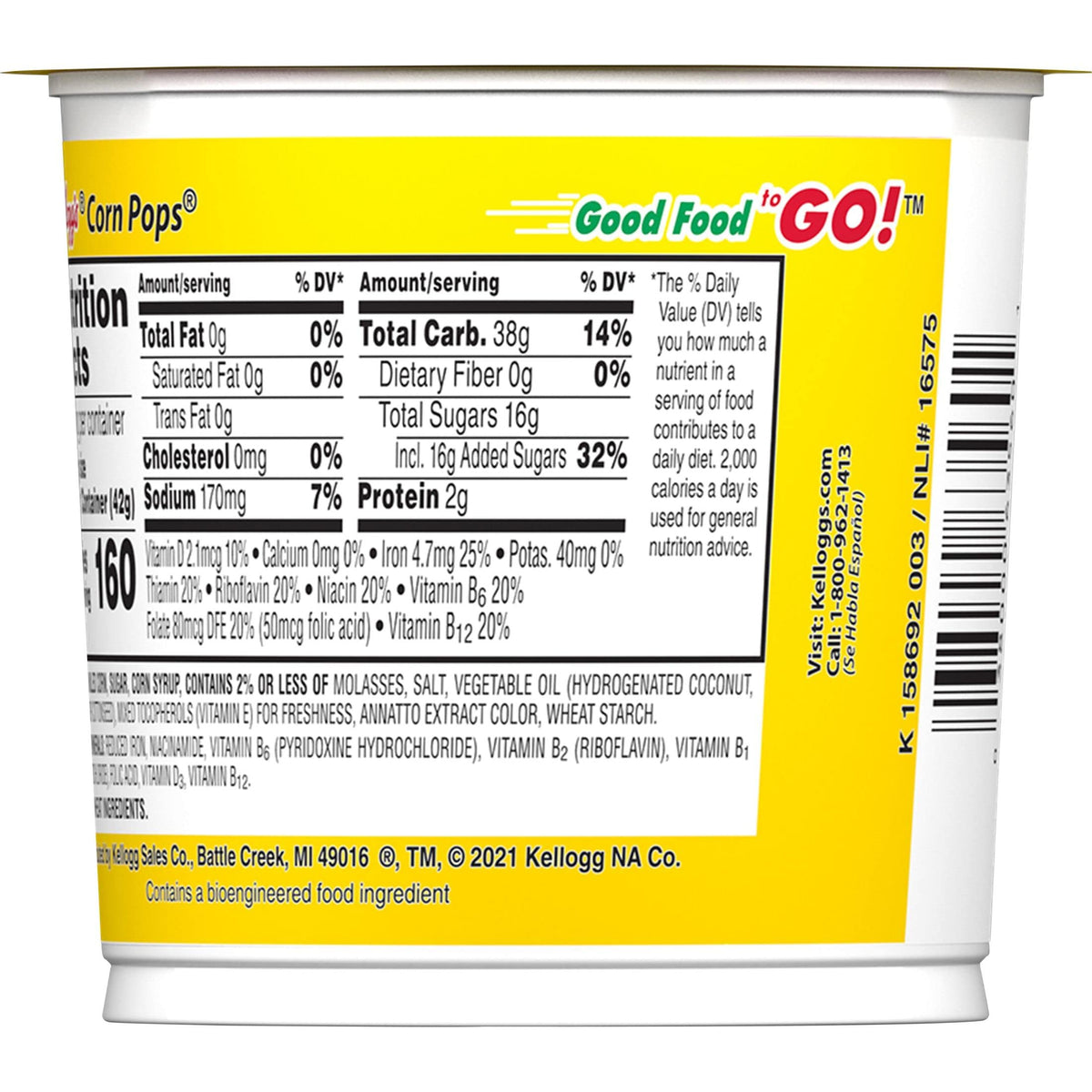 Kellogg's Corn Pops Cups ready-to-eat option with dairy or plant milk pairing.