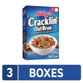 Kellogg's Cracklin' Oat Bran clusters showing crunchy texture for family breakfast