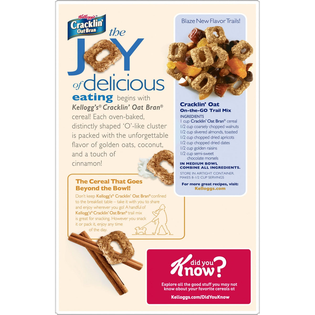 Kellogg's Cracklin' Oat Bran ingredients list including wheat, coconut, and soy