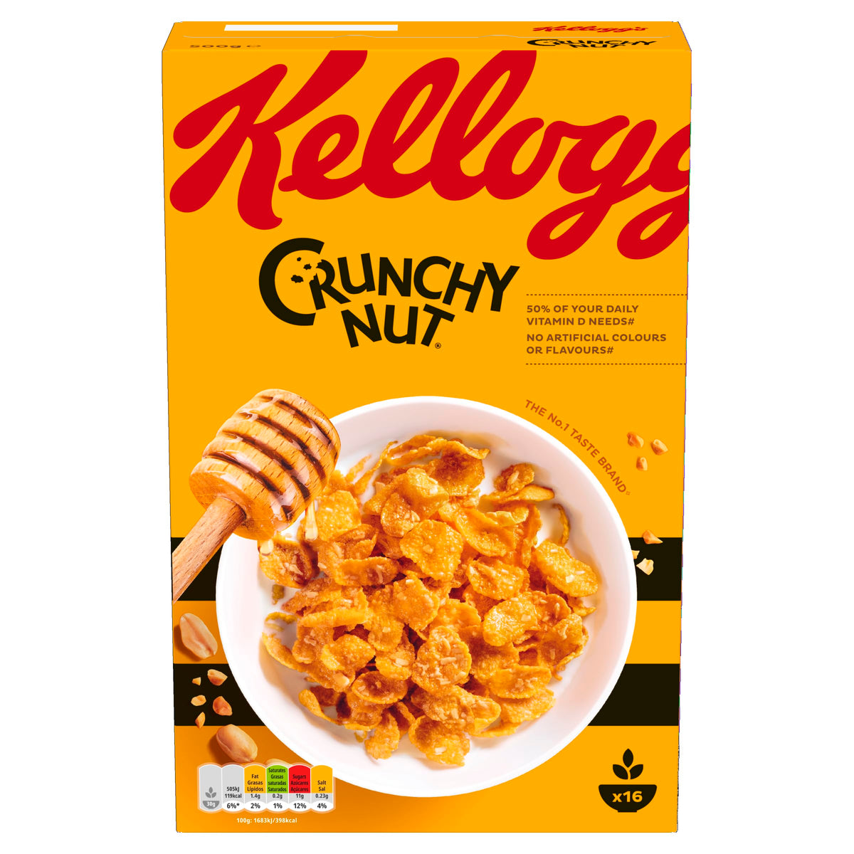 Kellogg's Crunchy Nut 460 g packaging, ideal for a quick, crunchy breakfast.