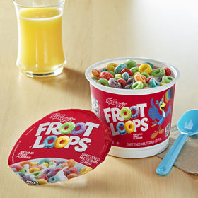Lunchtime Kellogg's Froot Loops cups packed in a lunchbox snack.