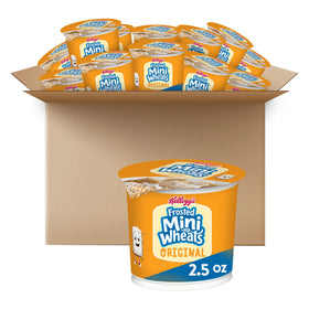 Kellogg's Frosted Mini-Wheats cups packaging for quick breakfasts.