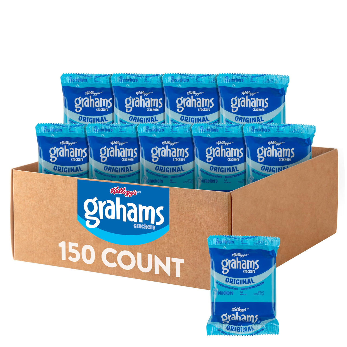 Kellogg's Grahams Original 150-count pack ready for bulk snacking