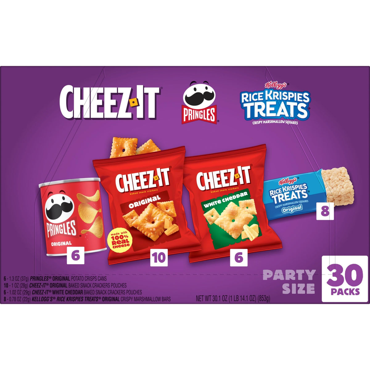 Kellogg's Mega Variety Pack box displaying four snack options for versatile snacking.