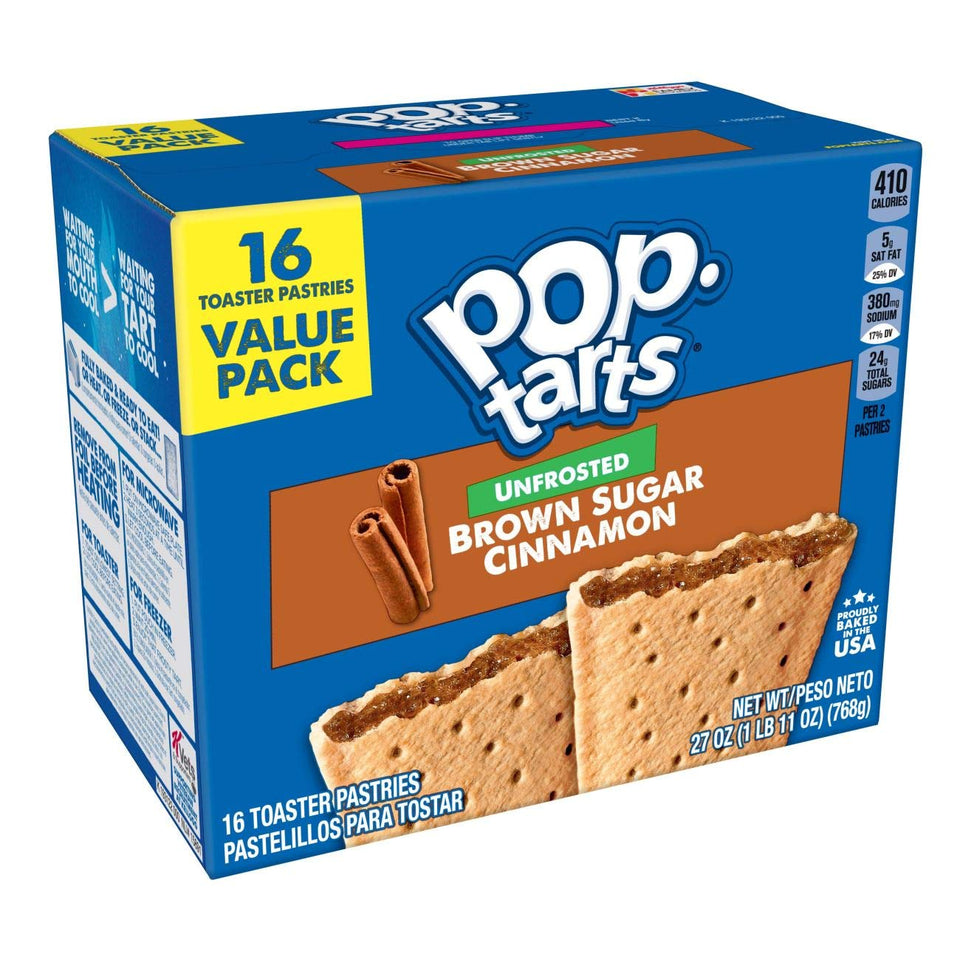 Kellogg's Pop-Tarts Unfrosted Brown Sugar Cinnamon box front, quick breakfast option