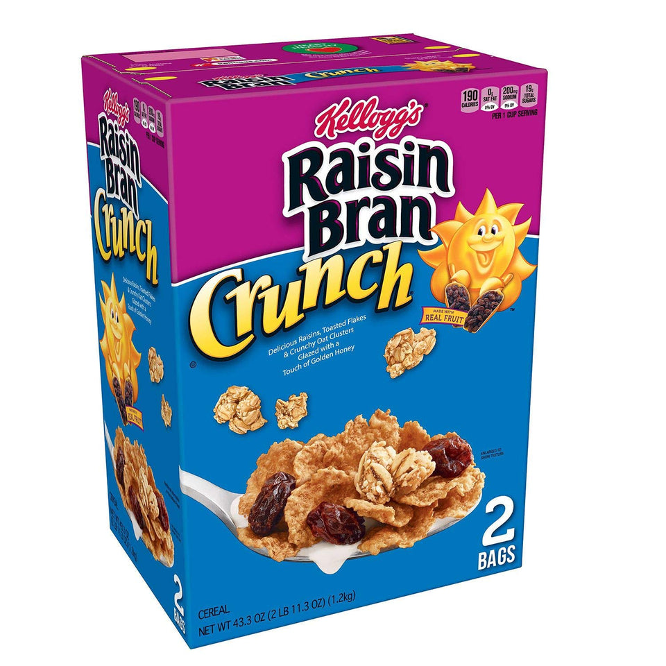 Kellogg's Raisin Bran Crunch bowl serve with crunchy oats and raisins for a quick, wholesome breakfast