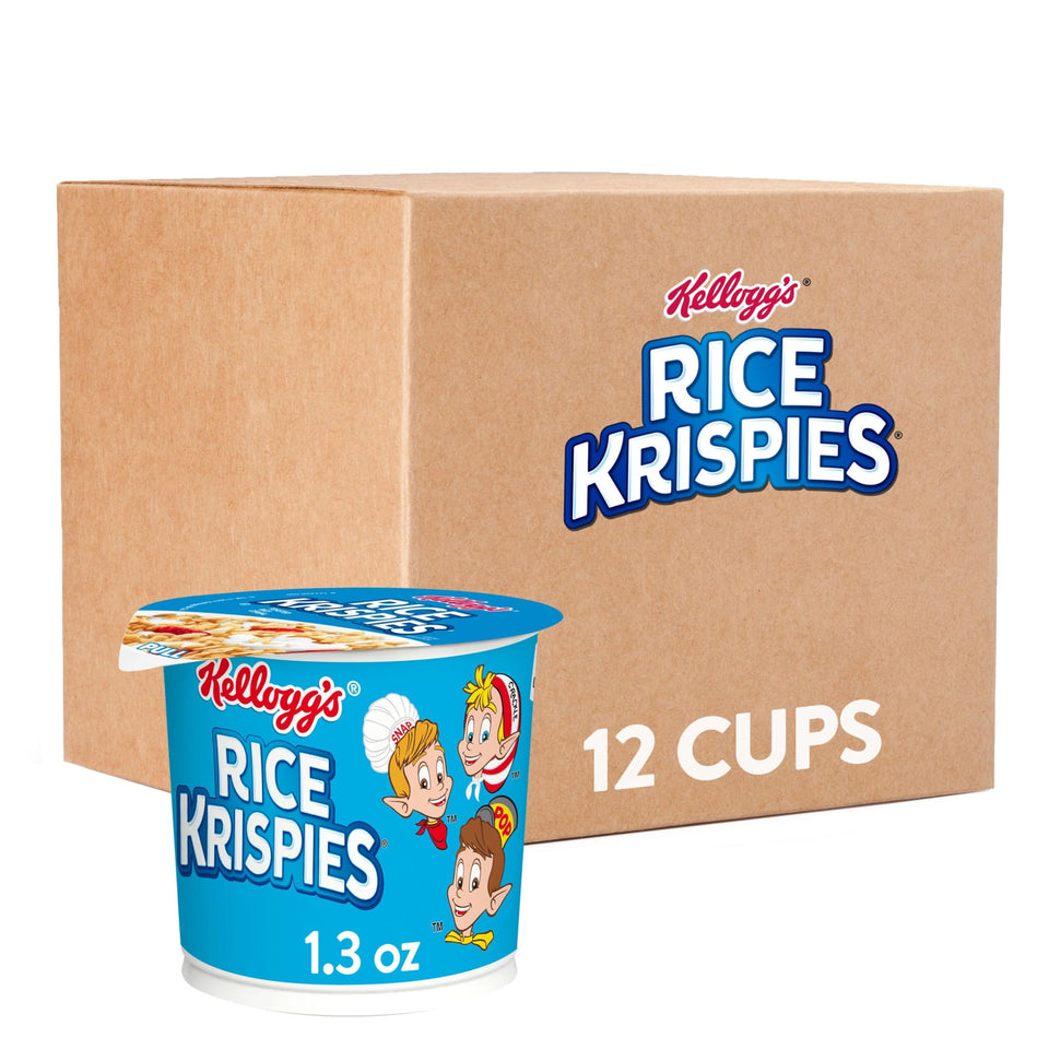 Kellogg's Rice Krispies cups, top view, showcasing crispy puffed rice for a crunchy breakfast