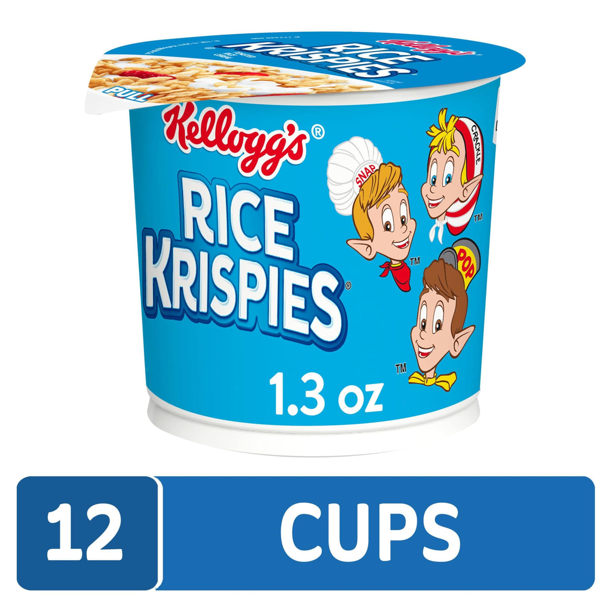 Kellogg's Rice Krispies cups with milk pouring, a classic morning ritual