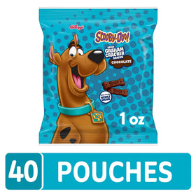 Close-up of Kellogg's Scooby-Doo graham crackers showing crisp texture and chocolate hint