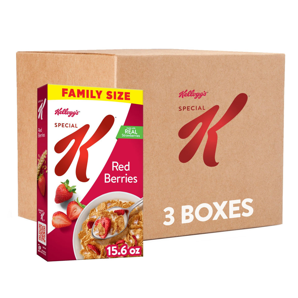 Kellogg's Special K Red Berries cereal box front with real strawberries for a wholesome breakfast