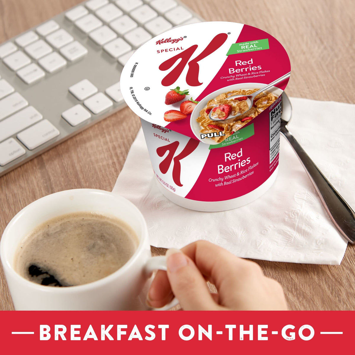 Kellogg's Special K Red Berries cereal in milk, ready to enjoy.