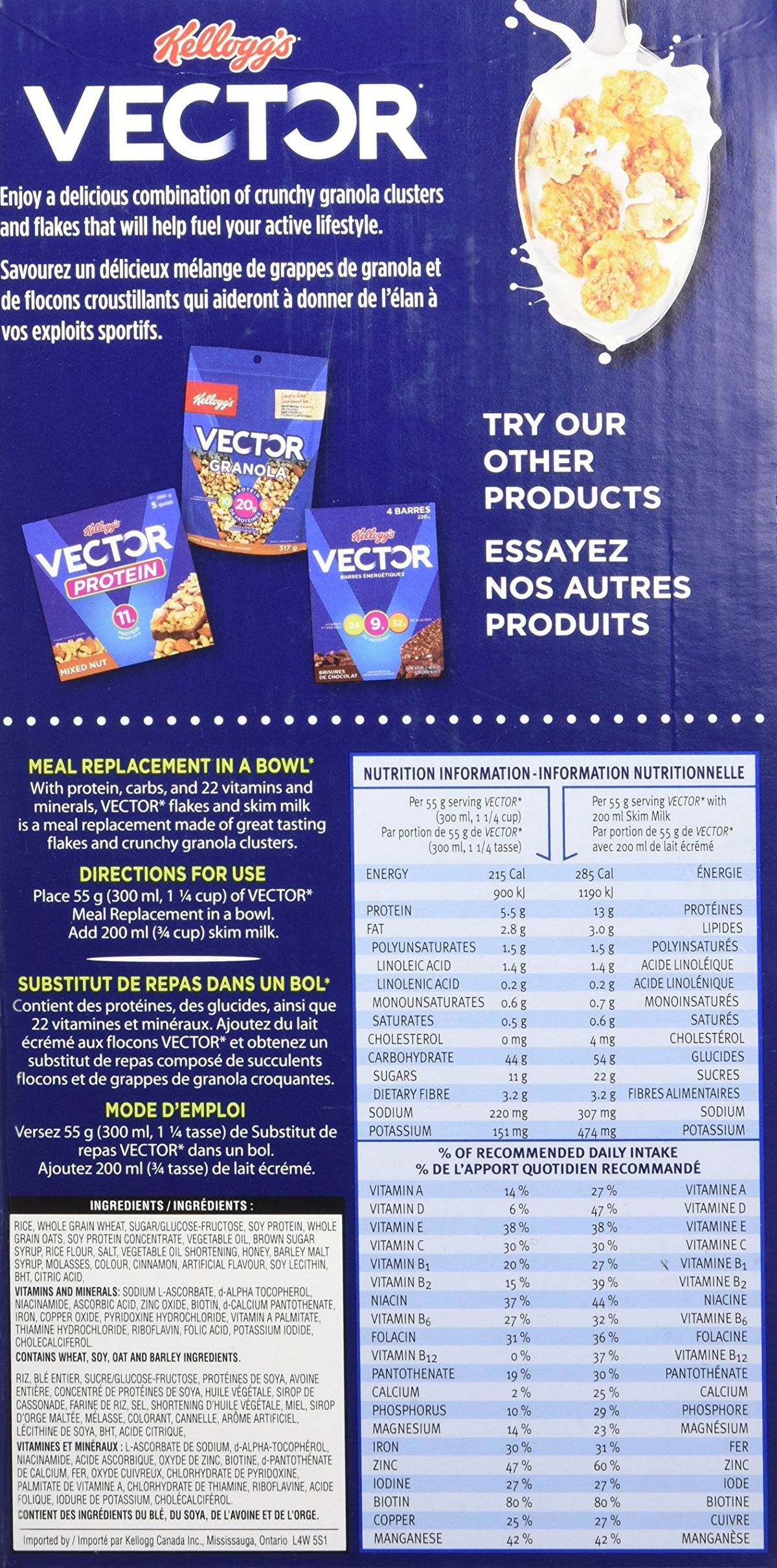 Kellogg's Vector nutrition panel image emphasizing vitamins and minerals support.