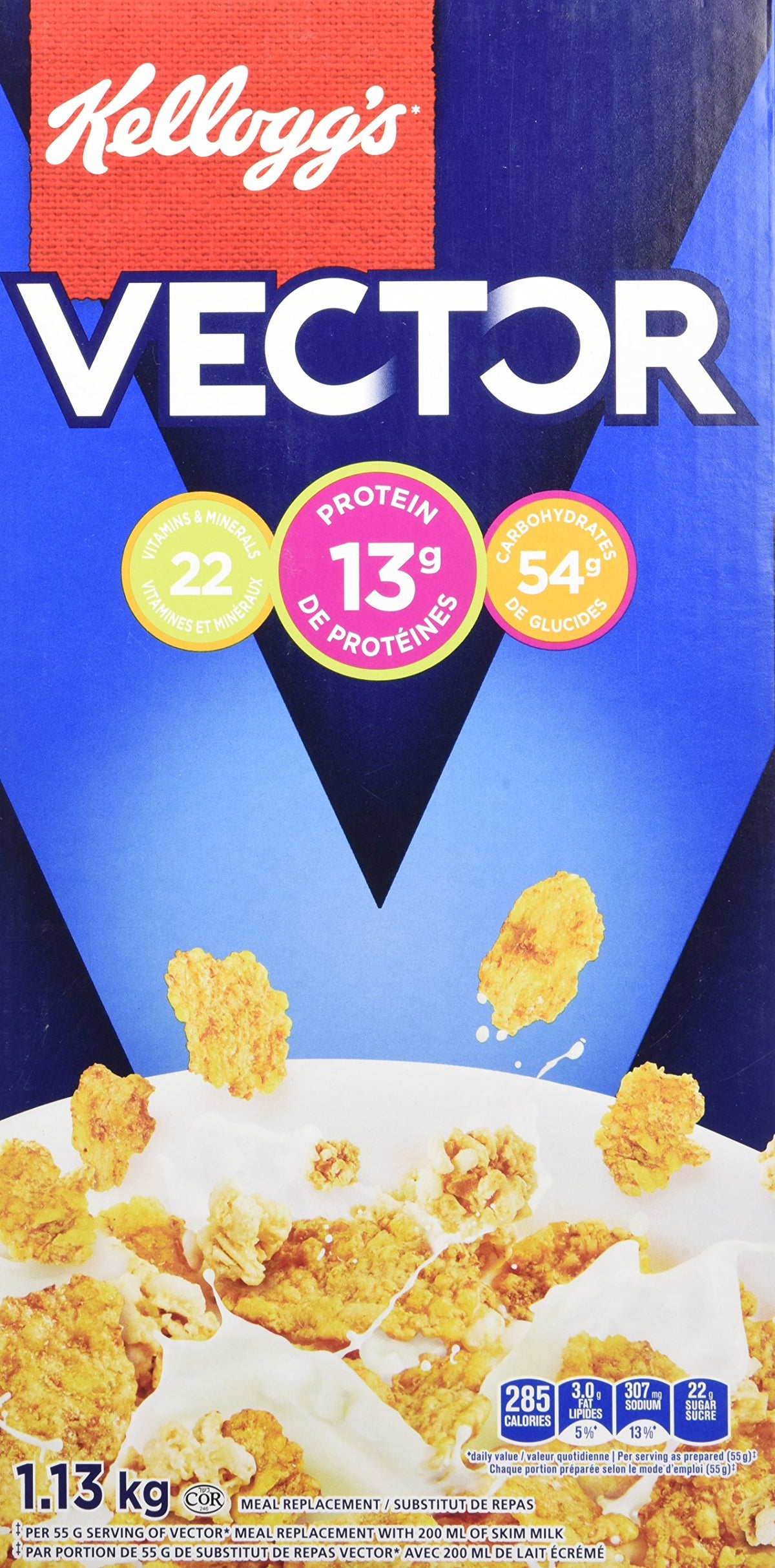 Kellogg's Vector cereal being poured, ideal for quick mornings and steady energy.