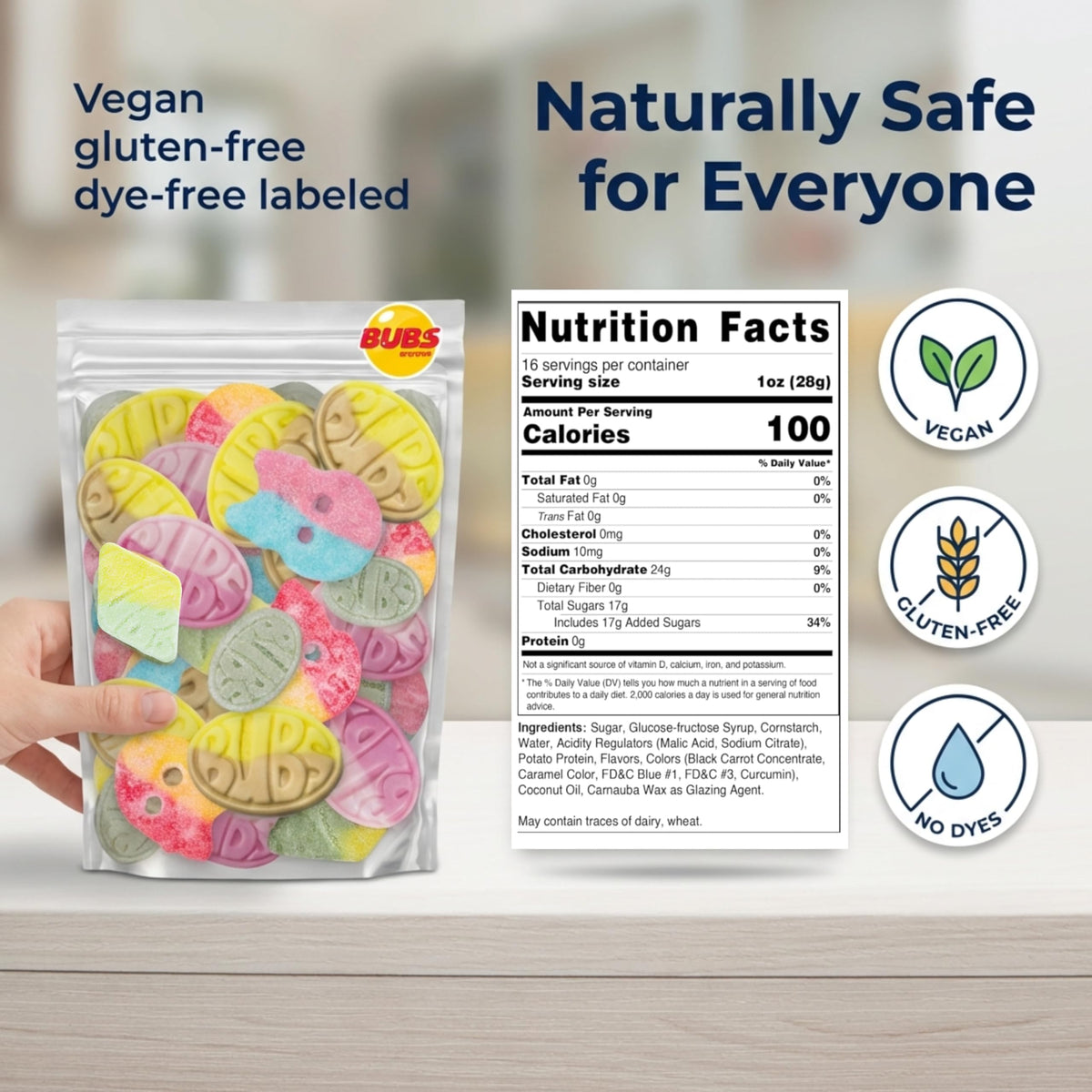 Kenai Kitchen BUBS Swedish Candy big oval gummies with soft, chewy texture.