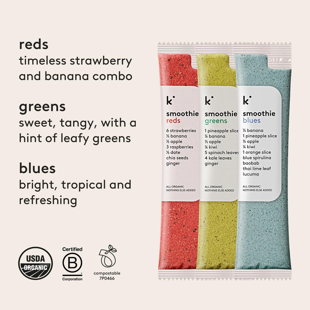 kencko Reds smoothie packets with berry-forward flavors for busy days