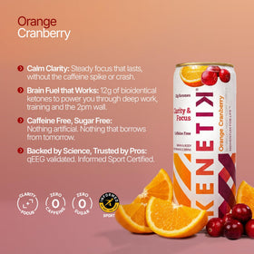 Kenetik Ketone Focus Drink label closeup highlighting clean, plant-based energy without sugar.