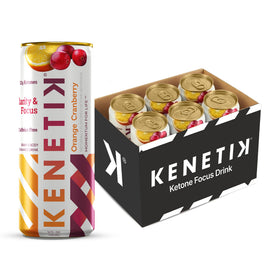 Kenetik Ketone Focus Drink Orange Cranberry can showing vibrant fizz for steady, caffeine-free clarity.