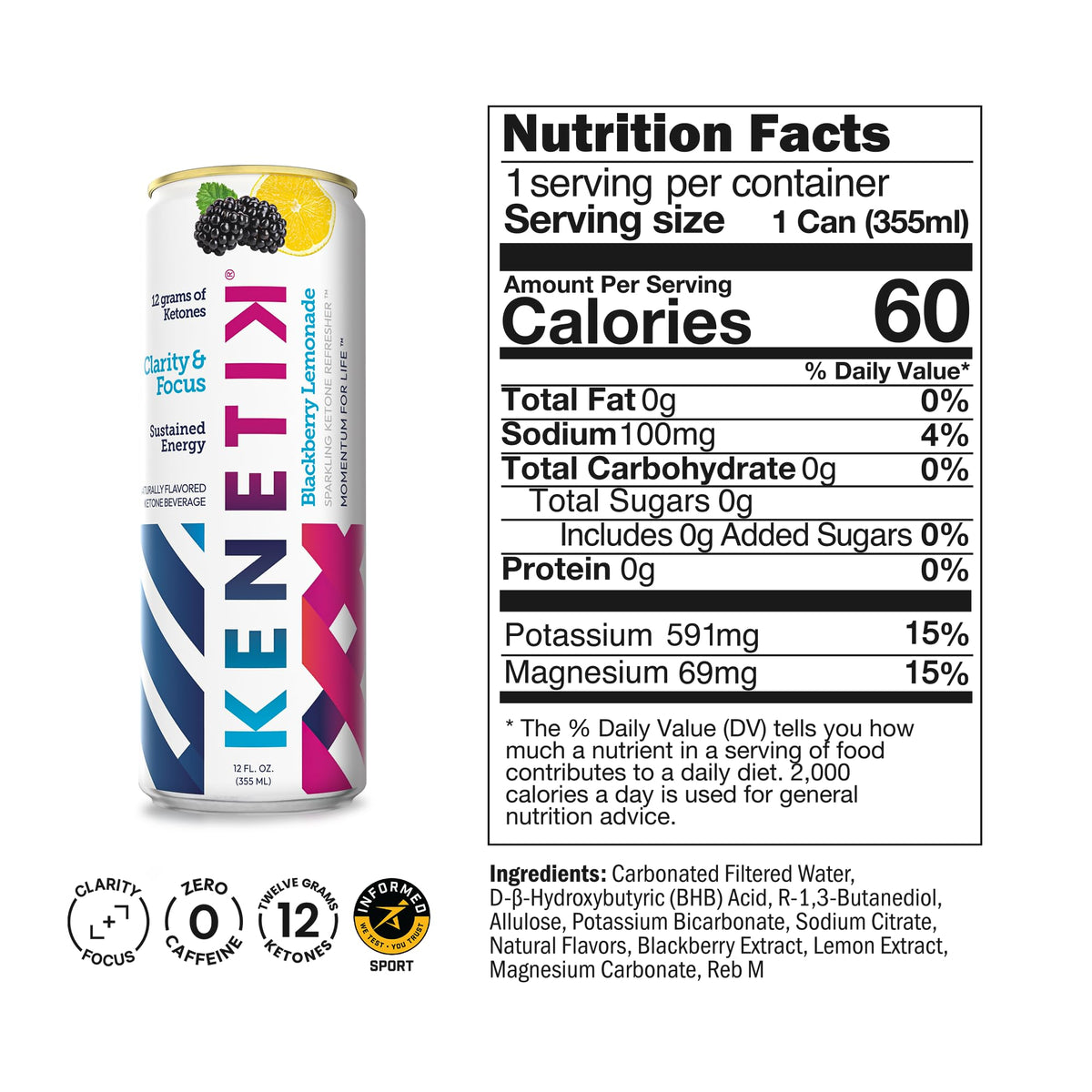 Kenetik Blackberry Lemonade drink bubbles, refreshing zero-sugar fizz.