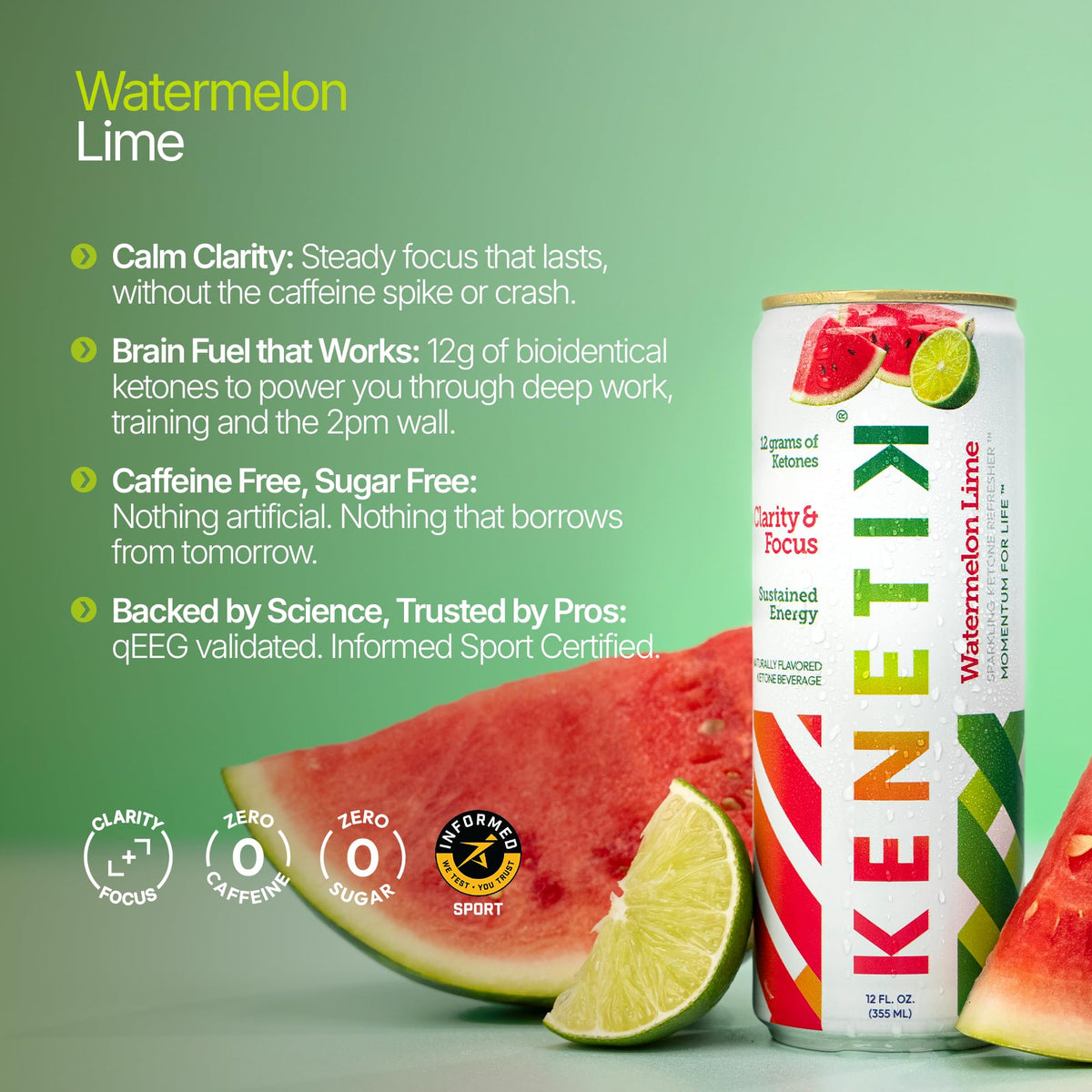 Kenetik Ketone Focus Drink pour into glass conveys refreshing spark.