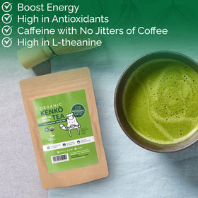 Kenko Matcha latte in cup shows vibrant color and smooth texture.