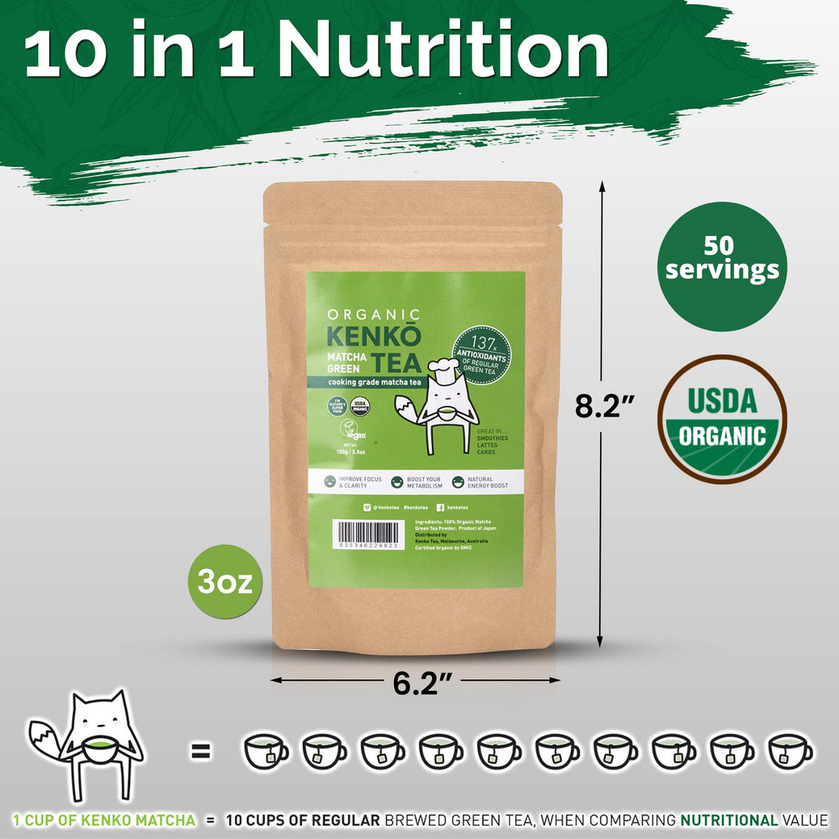 Kenko Matcha smoothie in glass demonstrates bright flavor and versatility.