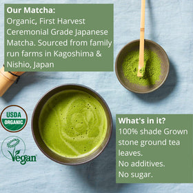 Kenko Tea Matcha powder sifted in a bowl highlighting vibrant color.