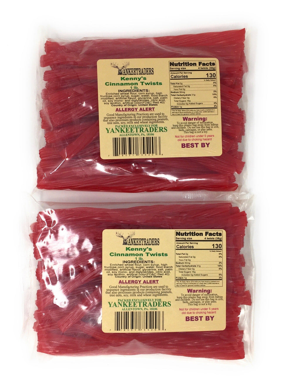 Kenny's Cinnamon Licorice Twists 2 lbs pack closeup, fresh flavor for snacking