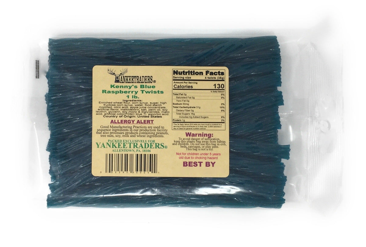 Kennys Licorice Twists Blue Raspberry 1lb pack—great for sharing at gatherings.