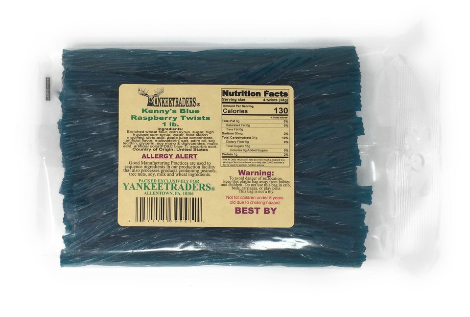 Kennys Licorice Twists Blue Raspberry 1lb pack—great for sharing at gatherings.