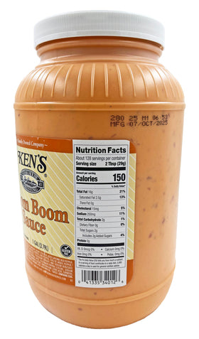 Ken's Boom Boom Sauce drizzled on a sandwich for garlic flavor.