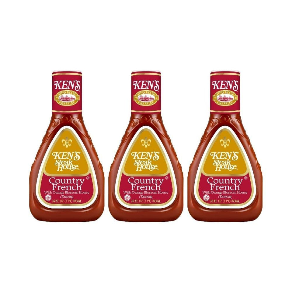 Ken's Country French Honey Dressing bottle on counter, ideal for quick salads