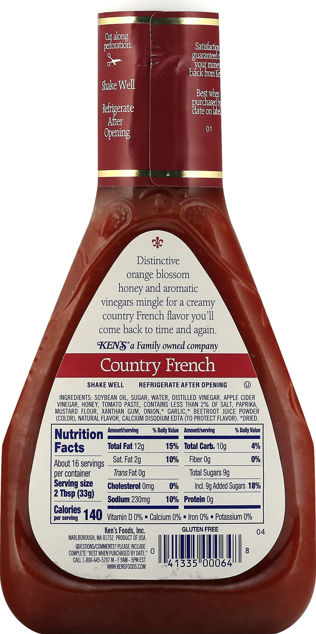 Close-up of Ken's label on the Country French Honey Dressing bottle