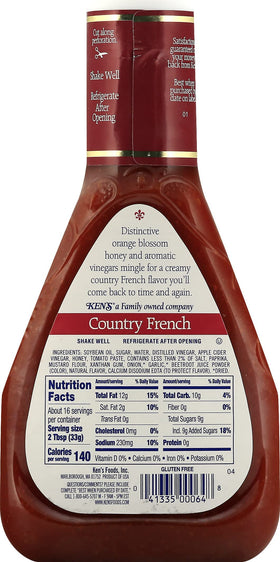 Close-up of Ken's label on the Country French Honey Dressing bottle