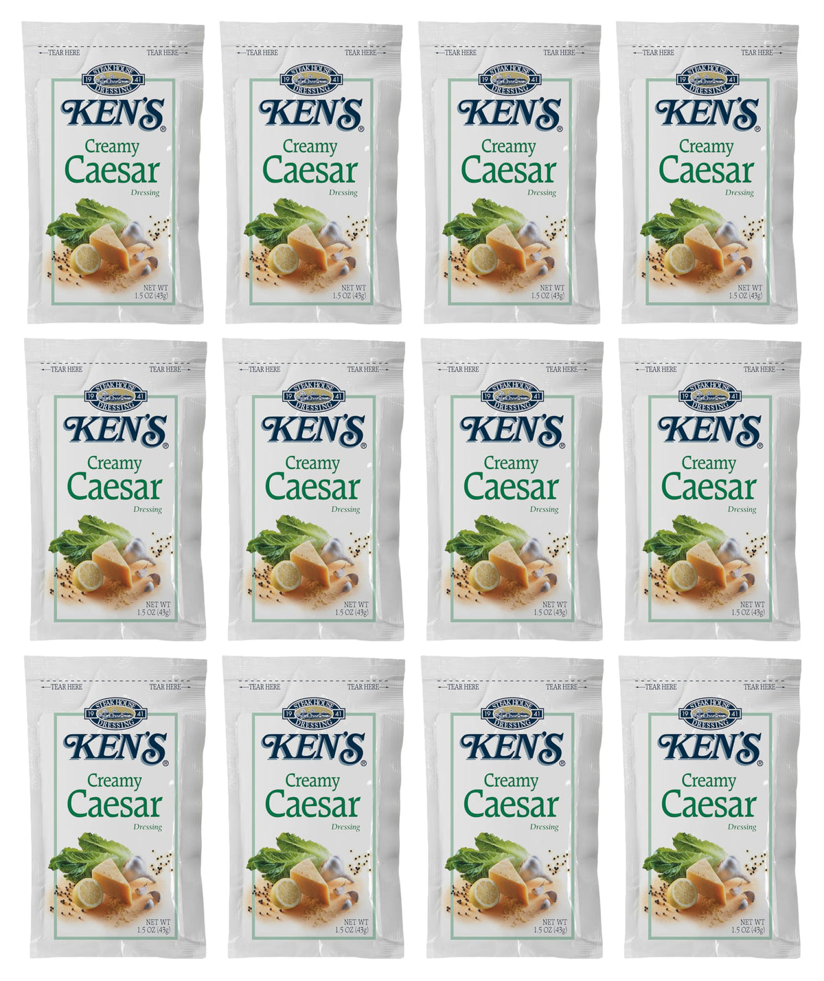 Ken's Steak House Creamy Caesar Dressing 1.5 oz pouch ready for on-the-go meals.
