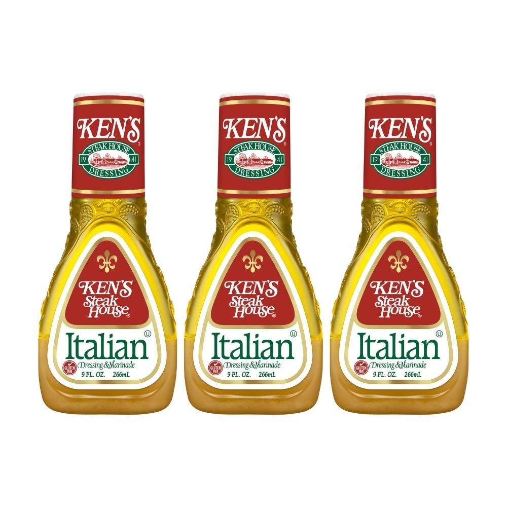 Ken's Steak House Italian Dressing bottle-pour highlights bold flavor for salads.