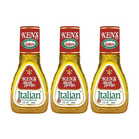 Ken's Steak House Italian Dressing bottle-pour highlights bold flavor for salads.
