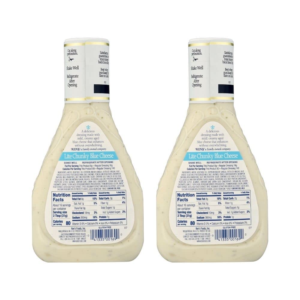Ken's Steak House Lite Blue Cheese Dressing bottle; ideal for wings and dipping.