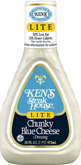 Ken's Steak House Lite Blue Cheese Dressing over a crisp salad; enhancing flavor.