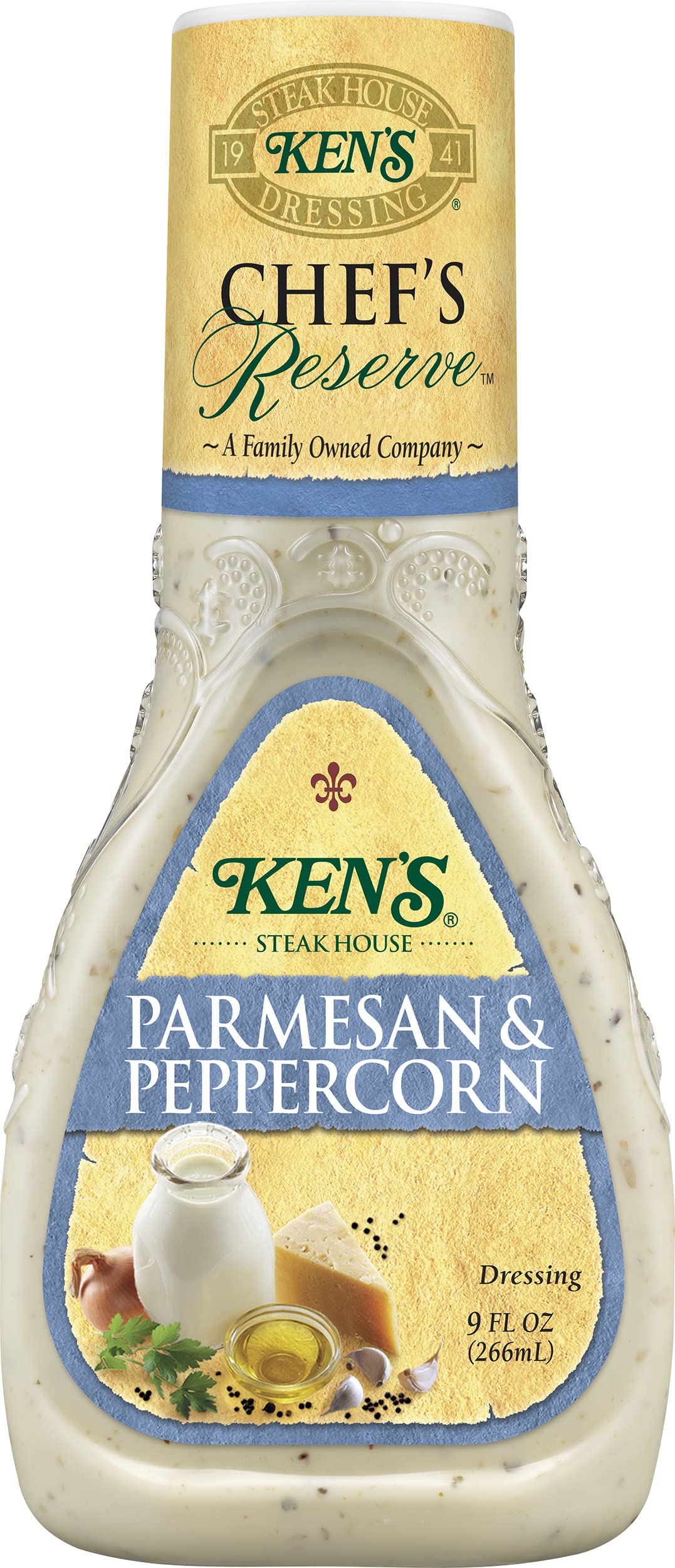 Ken's Parmesan Peppercorn dressing atop a vibrant salad bowl for greens and wraps