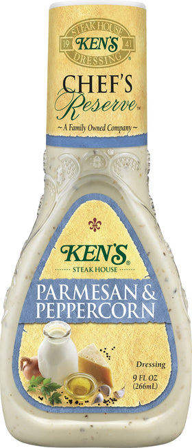 Ken's Parmesan Peppercorn dressing atop a vibrant salad bowl for greens and wraps