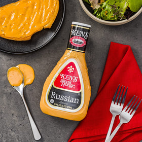 Ken's Steak House Russian Dressing used as a dipping sauce for vegetables.